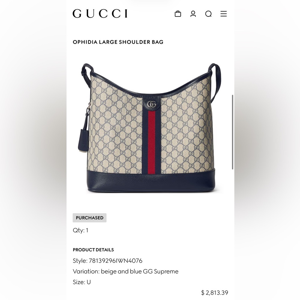 Gucci Ophidia Large Shoulder Tote Bag GG Supreme in Beige & Blue